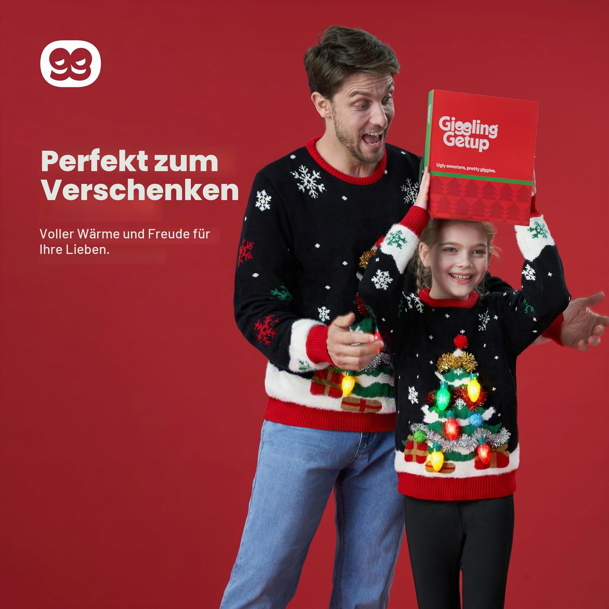 Giggling Getup Hässlicher Weihnachtspullover, LED-Leucht-Weihnachtsbaum-Strickwaren, hässlicher Weihnachtspullover