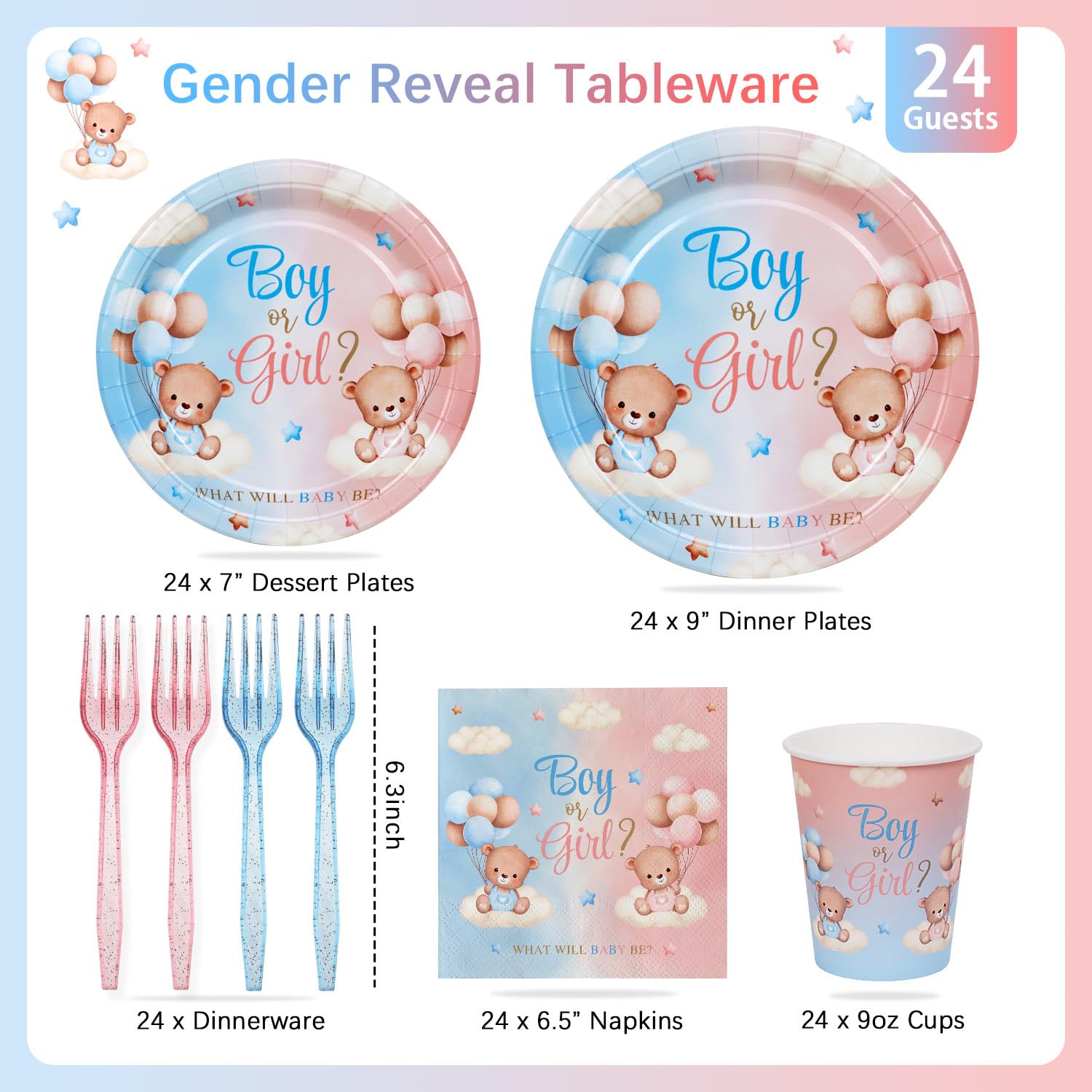 Gender Reveal Decoration Bear Plates and Napkins - Image 3