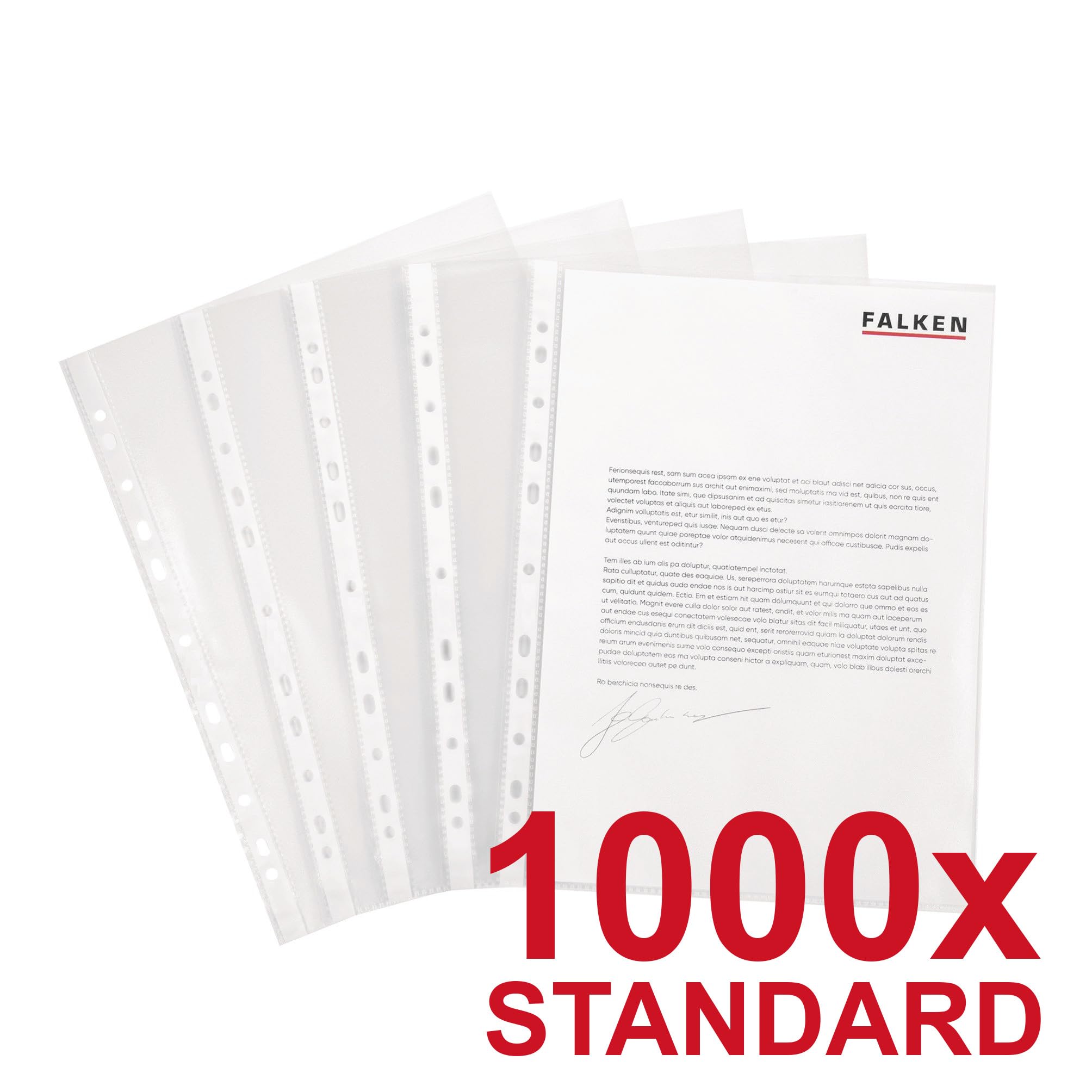 Original Falken 1000er Pack Standard PP-Kunststoff Prospekthüllen. Für DIN A4 transparent glasklar oben offen Klarsichtfolie Plastikhülle Klarsichthülle ideal für Ordner Ringbücher und Hefter