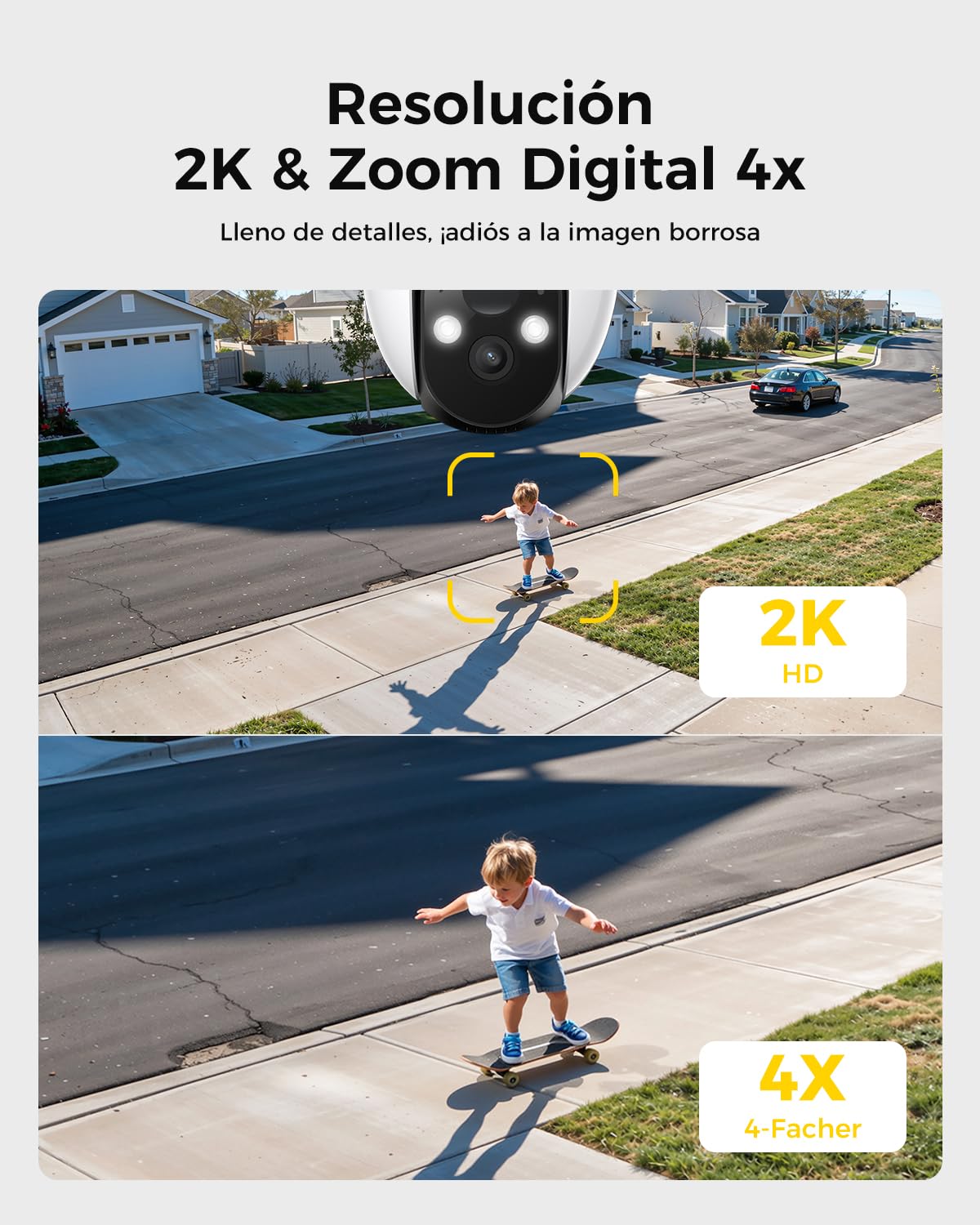 2K Cámara de Vigilancia WiFi Exterior Solar,360° PTZ,Sin Cables | Panel Solar Integrado, Carga en Días Nublados, Detección Humana PIR, Alerta de Peligro, Visión Nocturna Color, IP66