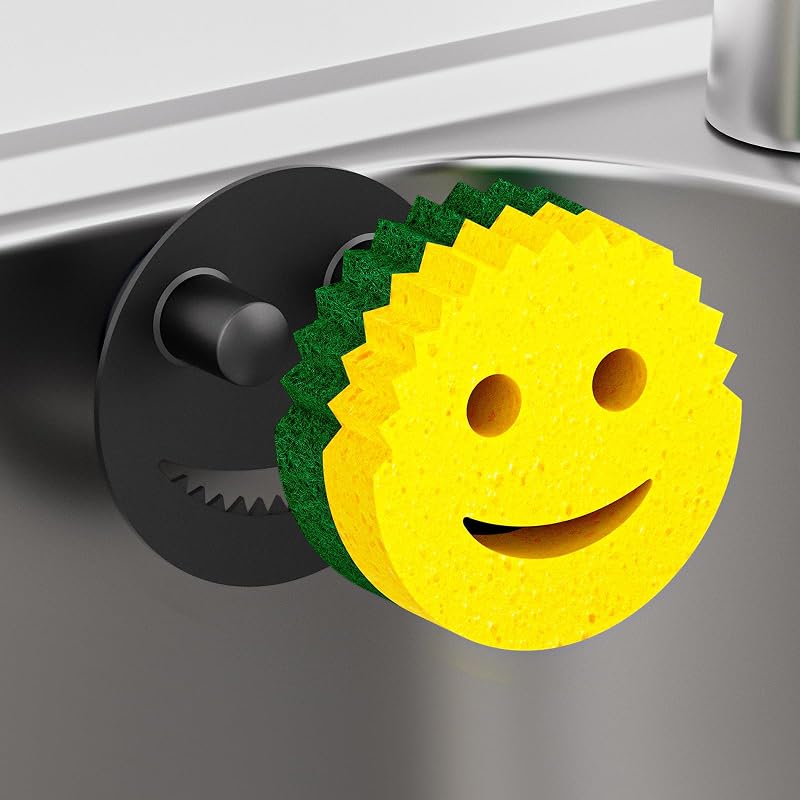 Kontoyo Sponge Holder for Kitchen Sink,Sink Caddy Organizer with Suction Cup Installation for Kitchen/Bathroom, Self Draining,Sponge Caddy for Holding Smiley Sponges-Black