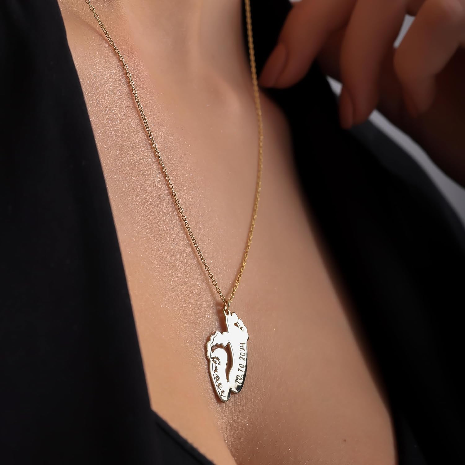 Custom Baby Footprint Necklace – 925 Sterling Silver Personalized Name & Date Pendant – New Mom Jewelry & Baby Keepsake – Gold, Silver, or Rose