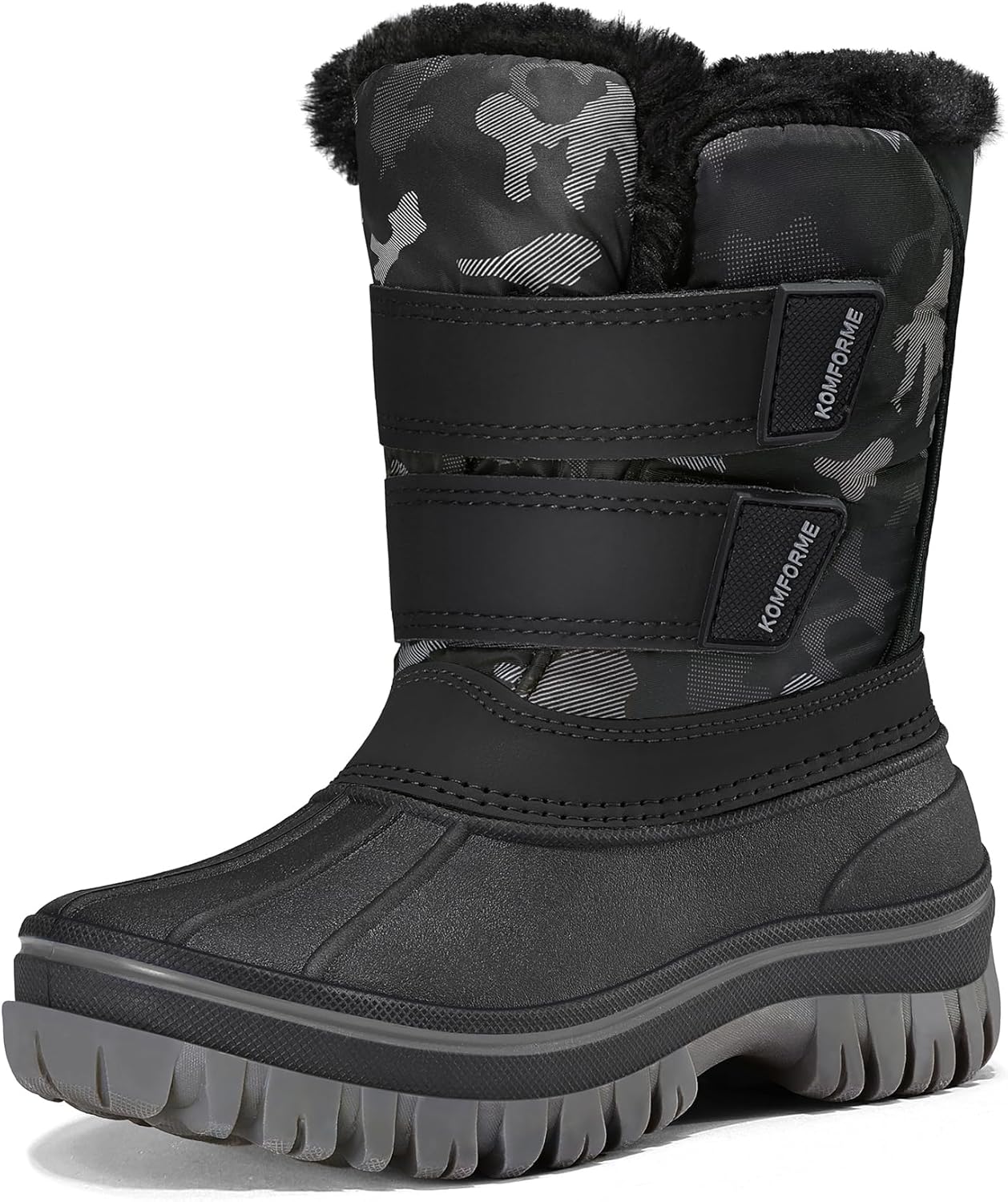 K KomForme Boys Girls Snow Boots Water-resistant Warm Faux Fur Lining Slip Resistant Winter Shoes (Toddler/Little Kid/Big Kid)