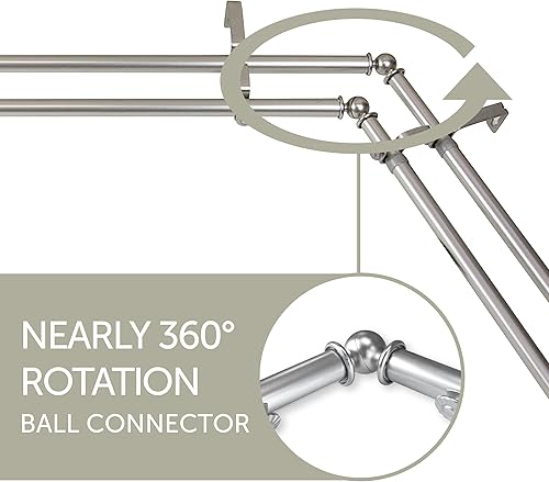 Miniatura 2 de Ethan - Barra de cortina doble para ventana de esquina de 1316 pulgadas, 28-48 pulgadas, níquel satinado