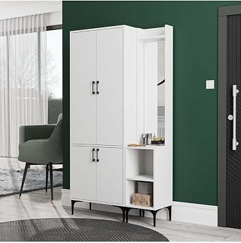 Mezza Set 5030-5040 Royal Right Mirror 4 Cover 5 Strap 2 Shelf Coat Rack White