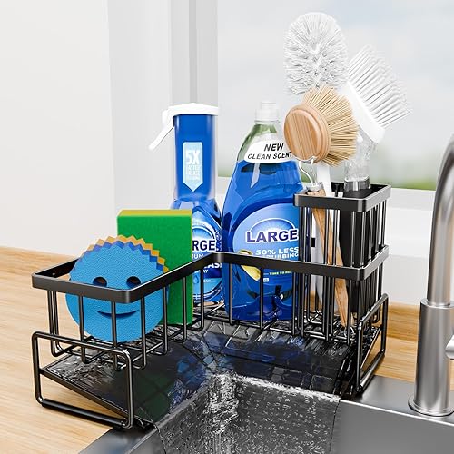 Fikoksol Large Sponge Holder for Kitchen Sink, 90-Degree Sink Caddy