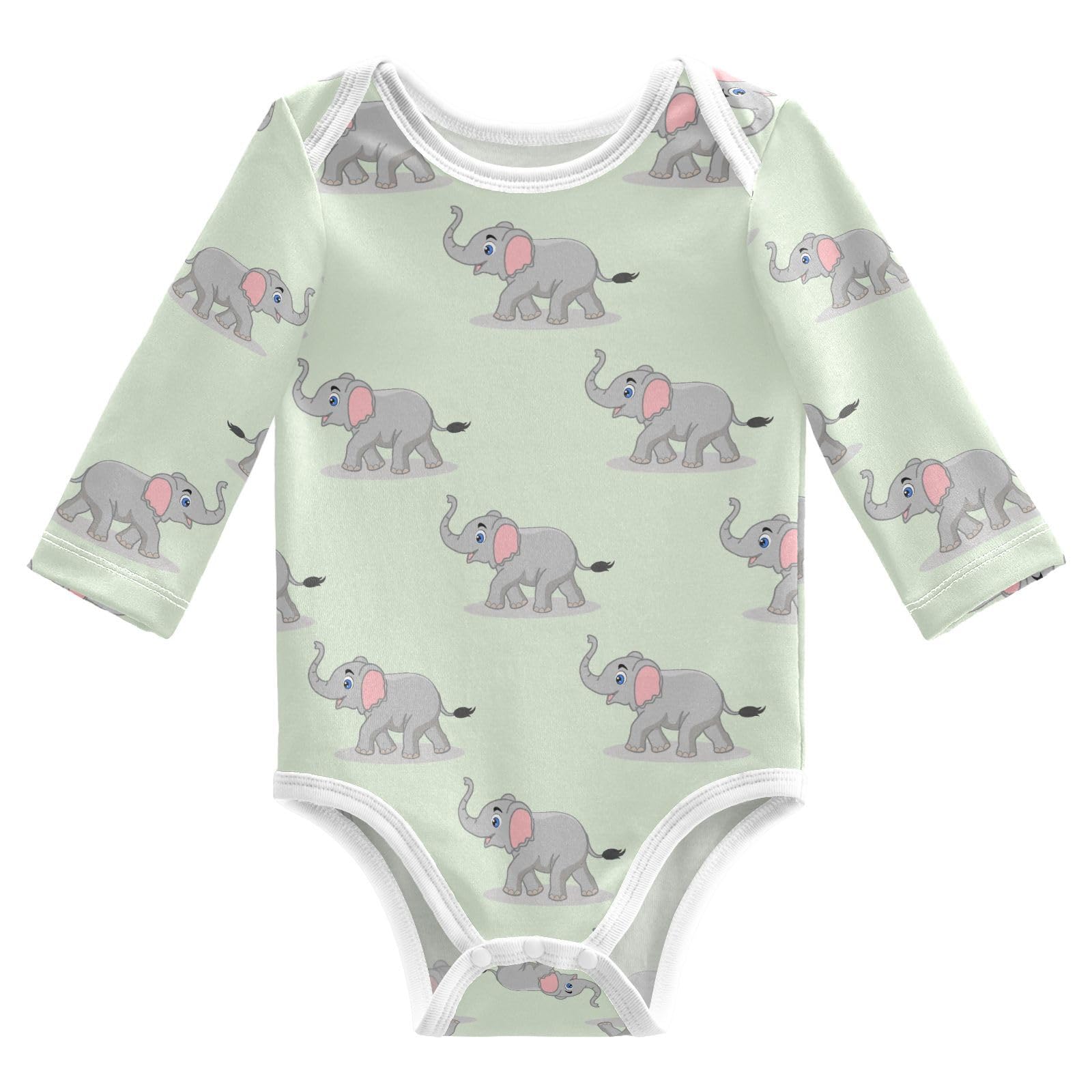 vvfelixl Baby Bodysuits Elephant Seamless Pattern Long Sleeve Cotton Baby Onesie Clothes for Boys Girls 6-9M