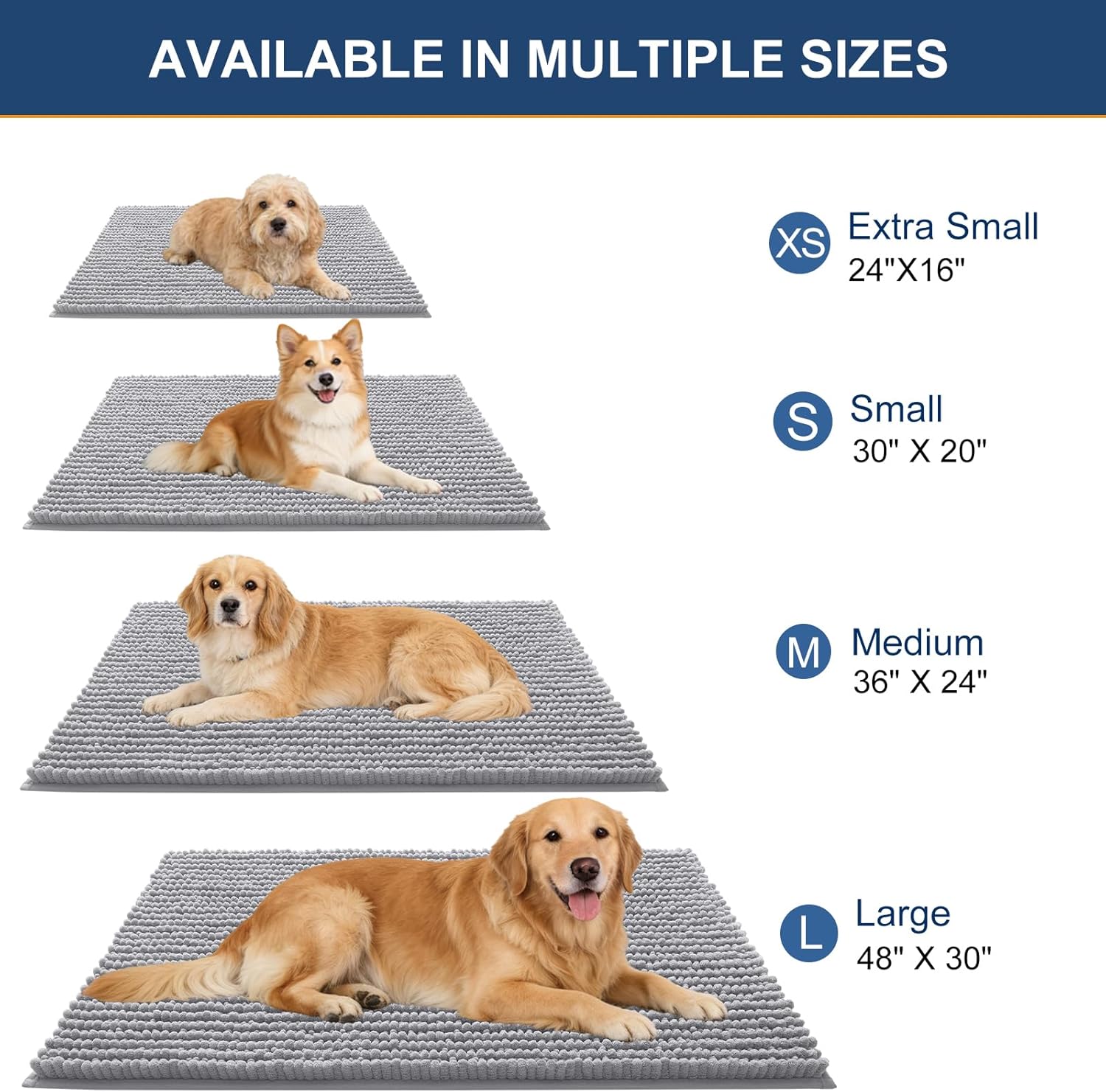 olanly dog door mat for muddy paws 47x17, ultra absorbent chenille mud doormat, non-slip washable and dirt trapping doormat for indoor entryway, quick-dry indoor pet bed mats for dogs, light grey 47" x 17" light grey