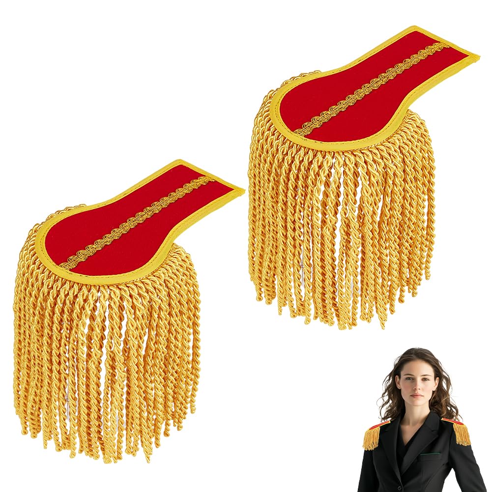 NBEADS 1 Pair Tassel Shoulder Epaulettes, Tassel Shoulder Detachable Cloth Ringmaster Gold Chain Badge Epaulettes with Brooch for Costume Accessories Cosplay Carnival, Red