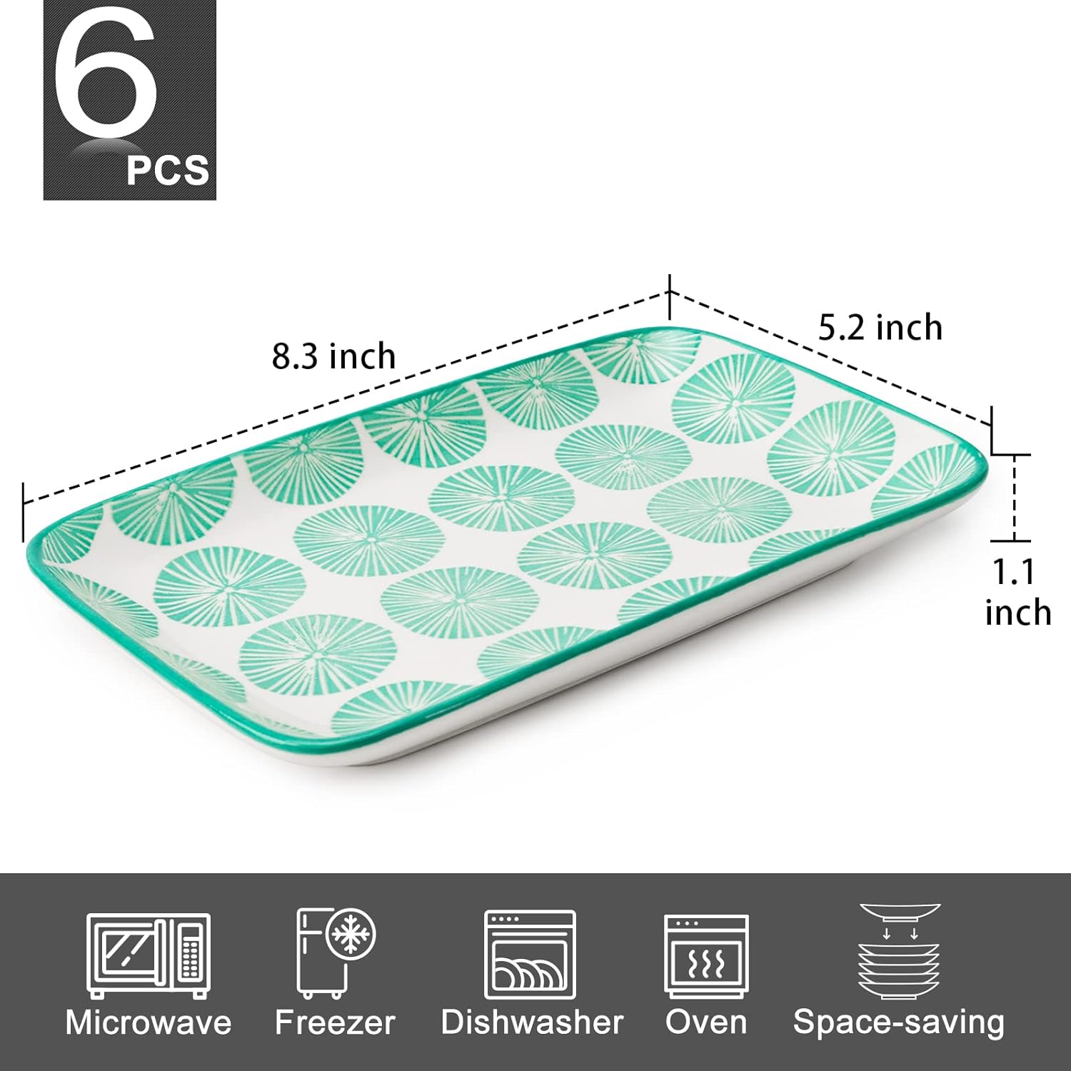KitchenTour Rectangular Serving Platter, 8 inch Ceramic Dinner Plates Serving Trays Set of 6 for Salad, Appetizers, Sushi, Fruit, Microwave and Dishwasher Safe - Image 2