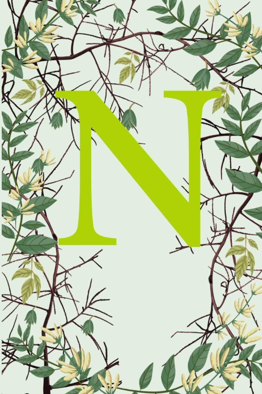 N: Letter N Monogram Initials Green Tree Branches Nature Notebook & Journal