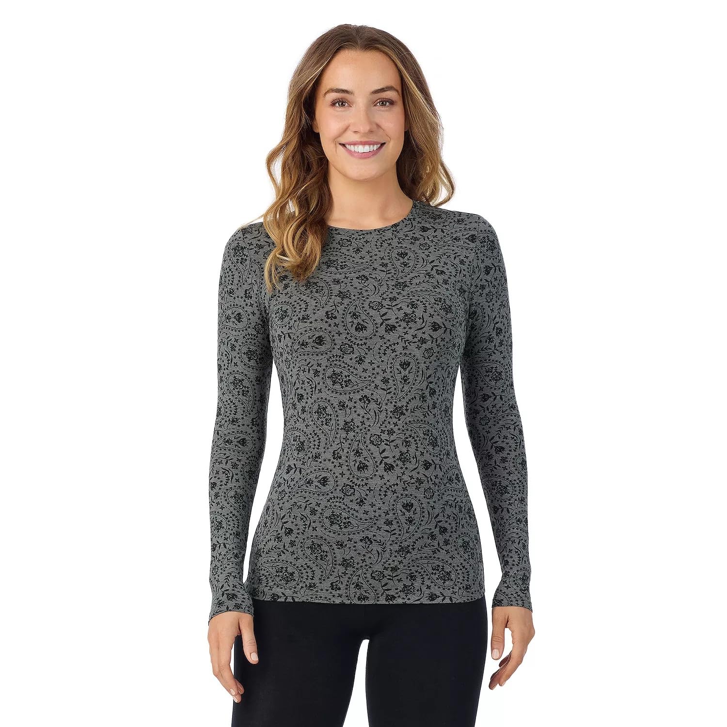 Cuddl Duds Women's Softwear with Stretch Long Sleeve Crew Neck Top -Layering Top with Smooth Fabrication, Body-Hugging Fit