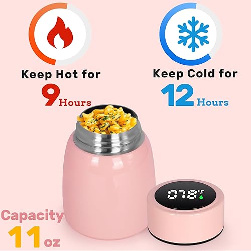 Miniatura 3 de Termo infantil para alimentos calientes, contenedor de alimentos aislado con pantalla de temperatura, 11 onzas, tarro de alimentos aislado al vacío