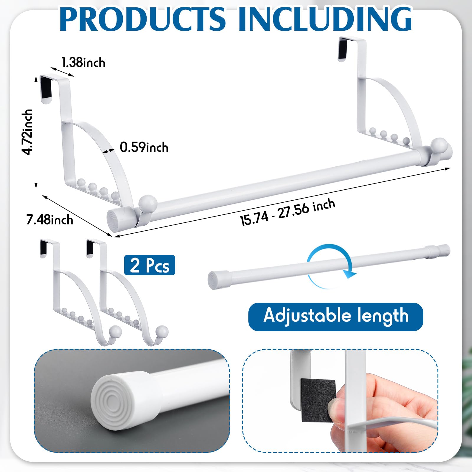 DoubleFill The Door Hooks Hanger Adjustable Closet Hanger Purses Over The Door Hanging Rack Multi Hanging Storage with Telescopic Pole for Bedroom Washroom Office Clothes Towels(White)