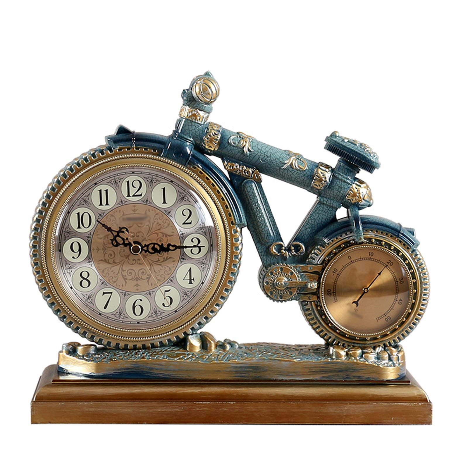 QINGGANG-0224 Mantel Clock New Chinese Pendulum Tabletop Clock Vintage Resin Creative Mute Desk Shelf Decor(Blue)
