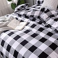Vista 4 de Juego de ropa de cama de granja a cuadros búfalo negro gris blanco, funda de edredón a cuadros individual, colchas de cuadrícula suaves y ligeras, 1