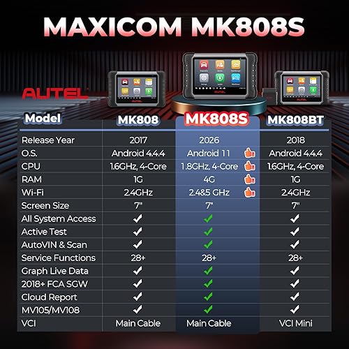 Miniatura 2 de Autel MaxiCOM MK808S Scanner, 2026 Bidirectional Scan Tool as MK808BT Pro MX808S MK808Z, Work as MaxiCheck MX900 MK900 MK900BT, 28+ Reset, 3K+