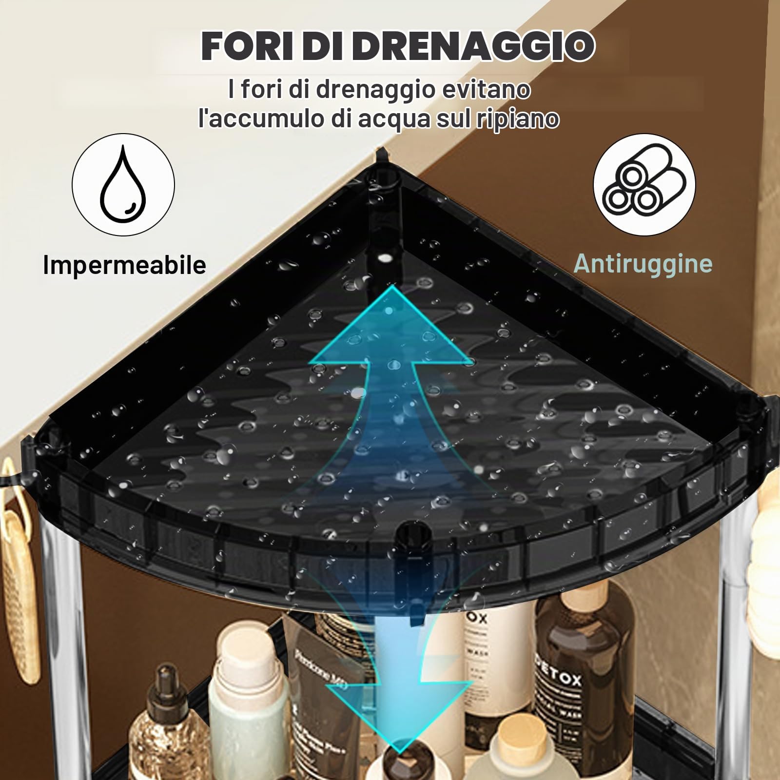 Mobile Carrello Bagno Salvaspazio, 82*26*26cm Mobile Doccia Portaoggetti Da Terra Porta Bagnoschiuma Da Doccia Angolare Scaffale Angolare Da Terra Scaffale Bagno Portaoggetti Doccia Da Terra