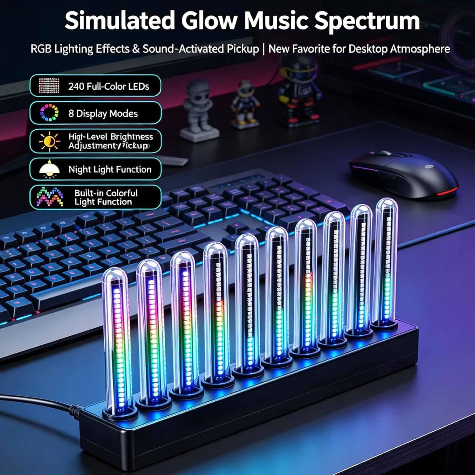RGB-Sound-Pickup-Licht, Musikrhythmus-Lichtleiste Mit 240 RGB-LEDs, 14 Farbmodi, 8 Anzeigestilen Und Einstellbarer Helligkeit, Für Schreibtisch, Studio Und Gaming-Zimmer