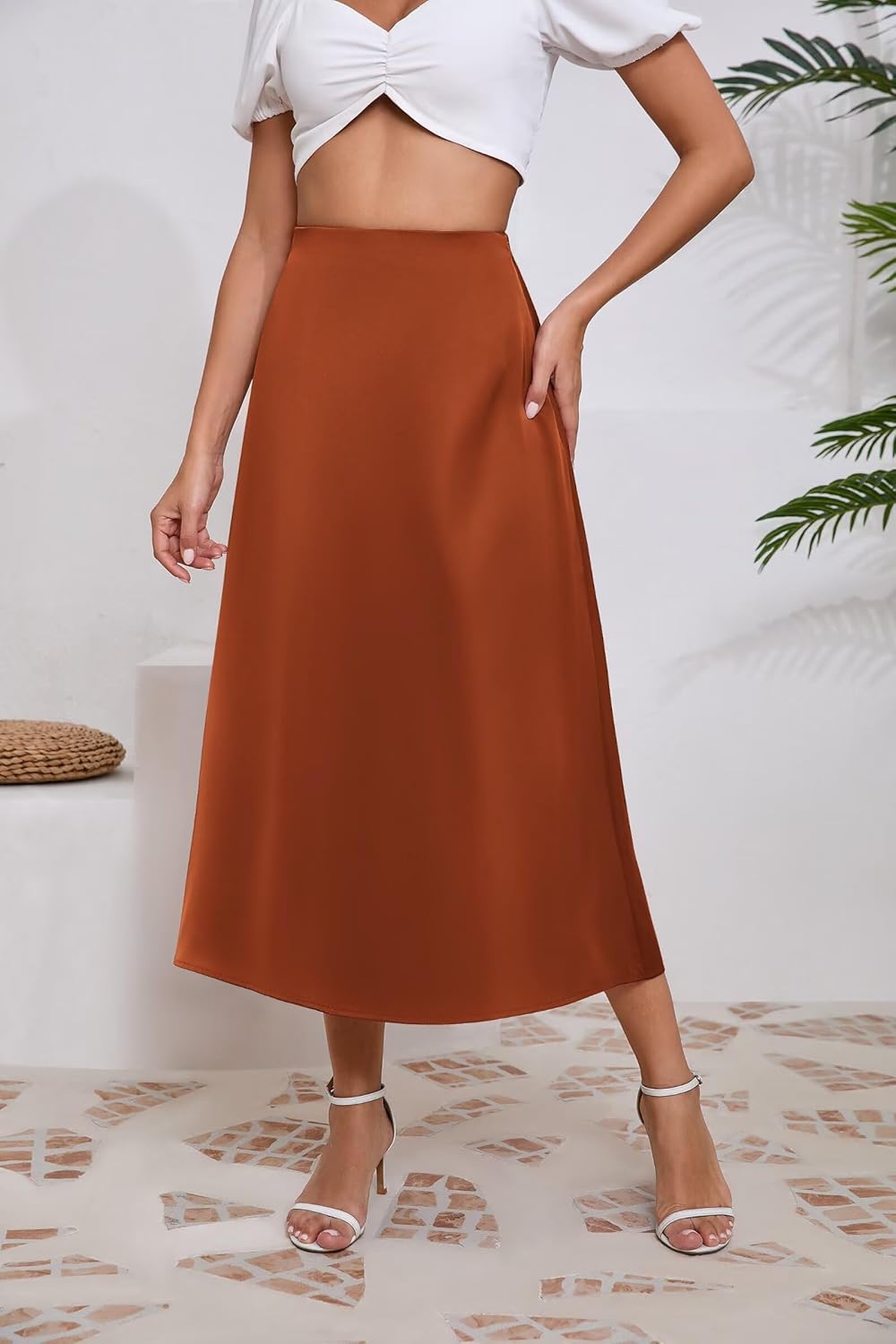 Women's Satin Skirts Dressy Casual 2025 Fall High Waisted Cocktail Silk Glossy Wedding Flowy Elegant A Line Long Skirt - Image 6