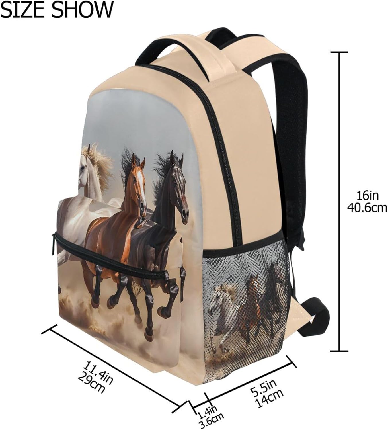 WIHVE Backpack Running Horses Casual Daypack School Rucksack Bookbags One_Size
