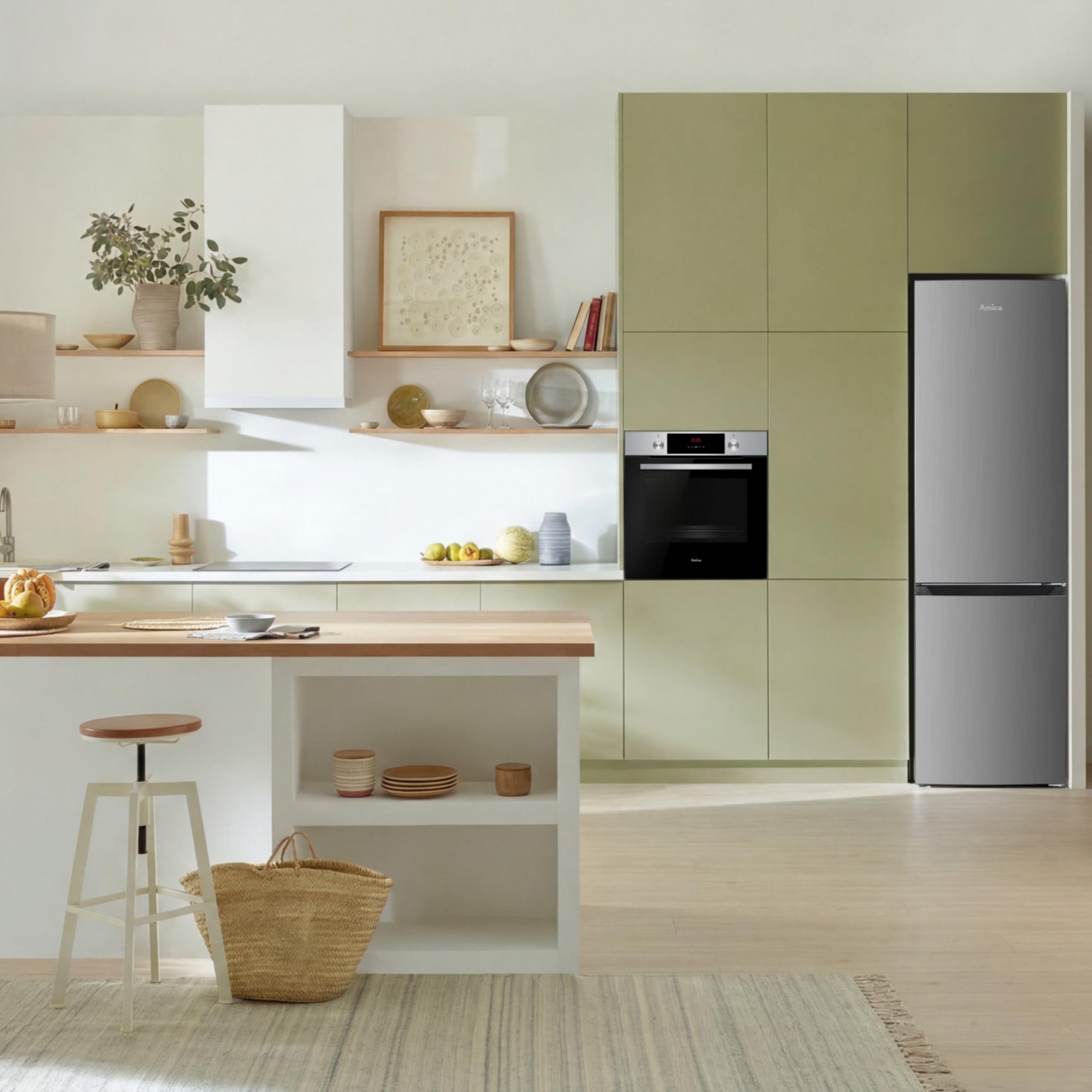 Amica Kühl‑Gefrier‑Kombination freistehend 180 x 55 x 56 cm 262 l 4-Sterne-Fach Gefrierfach unten Tür-Offen-Alarm LED‑Innenbeleuchtung AKG 3880 E – Kühl Gefrierkombination Edelstahloptik