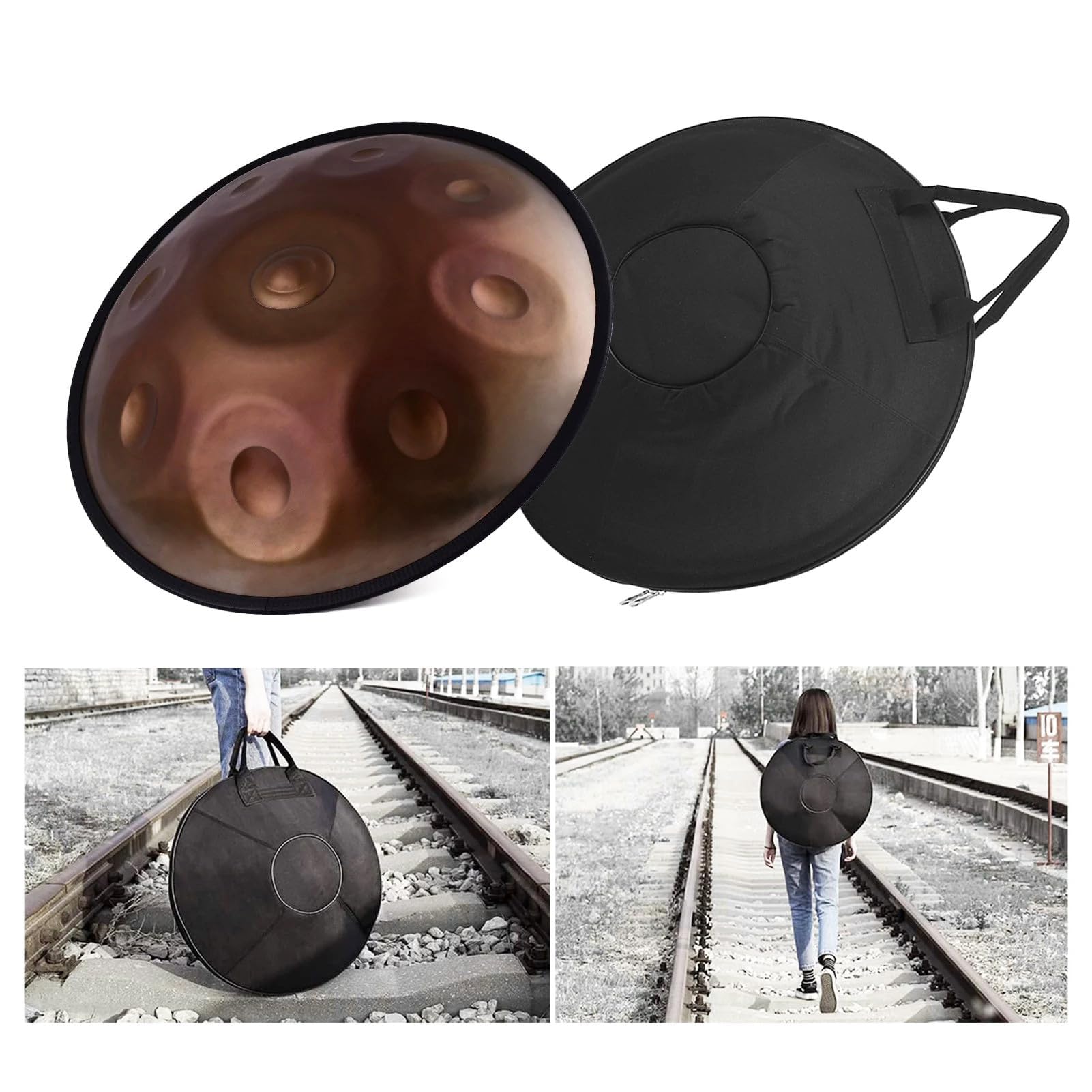 Handpan - Batteria professionale in acciaio con borsa per il trasporto, per adulti, 55,9 cm, 440 Hz, perfetta per esibizioni e jam session