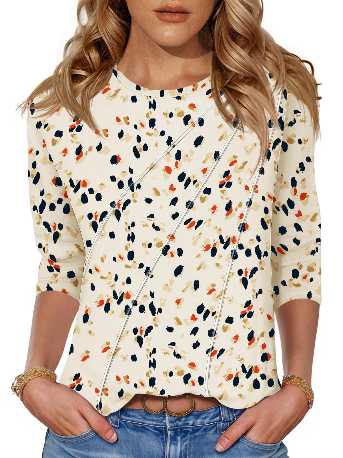 Kistore 3/4 Length Sleeve Shirts for Womens Pleated Summer Tops 2025 Fasion Trendy Spring Blouses — view 20
