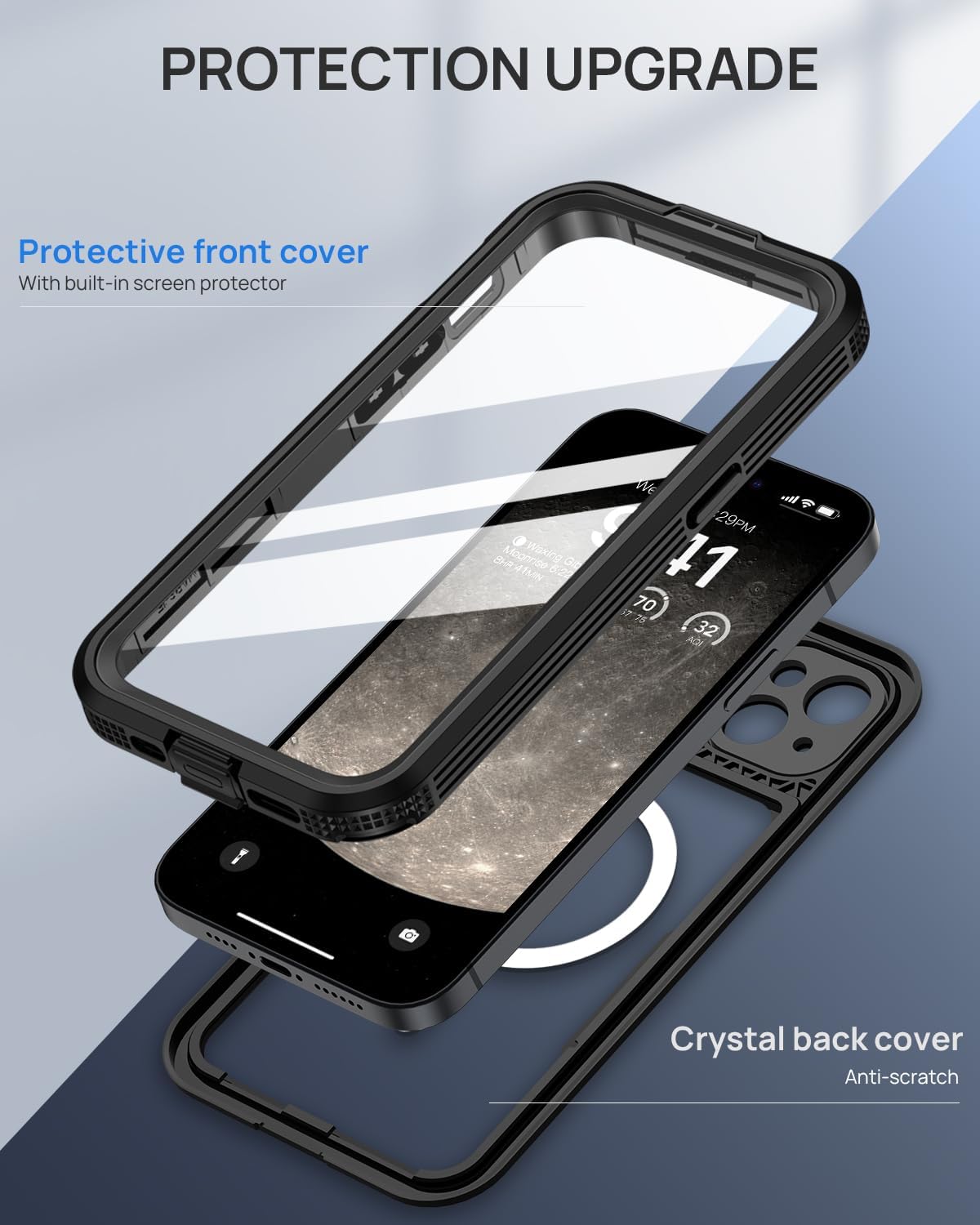 Lanhiem Magnetic for iPhone 15 Plus Case, IP68 Waterproof Dustproof Case, [Compatible with Magsafe] [Built-in Screen Protector] Full Body Heavy Duty Rugged Phone Cover 6.7 inch, Black/Clear - Image 6