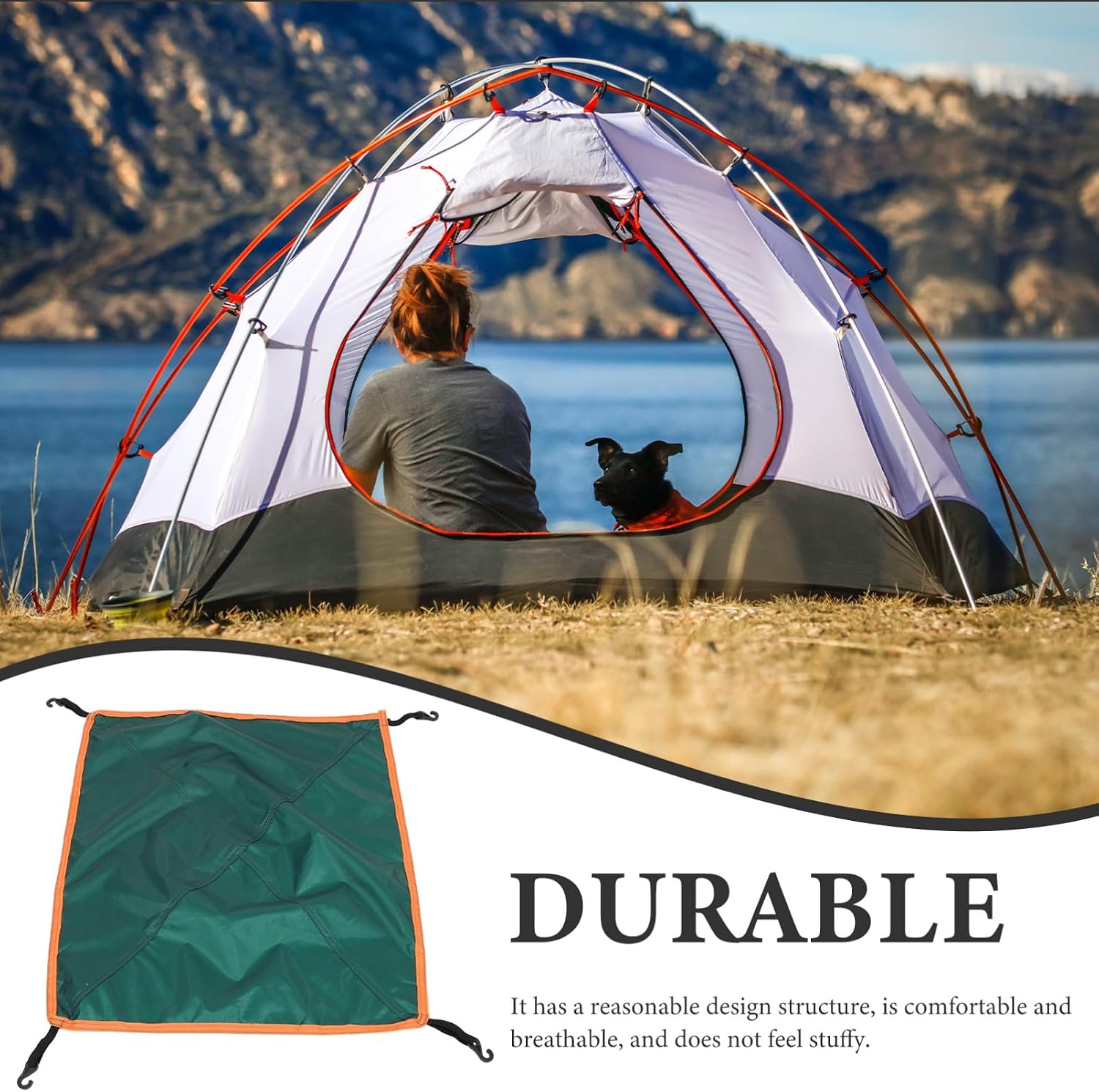 Reusable Tent Cover with Hooks Portable Rain Fly Shelter for Outdoor Camping Hiking Travel Breathable Peak Protector Military Green