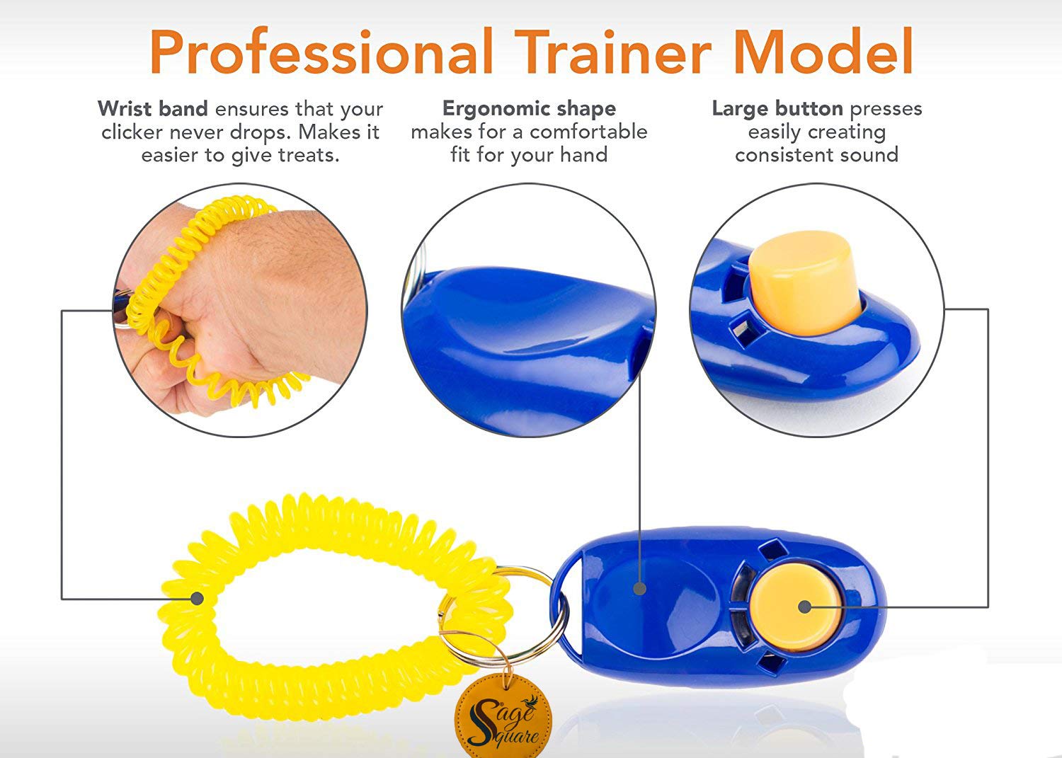 Sage Square Training Combo of Adjustable Pet Dog and Puppy Coach Canine Commands Quiet Control Training Whistle & Clicker with Wrist Strap (Pack of 2) 1