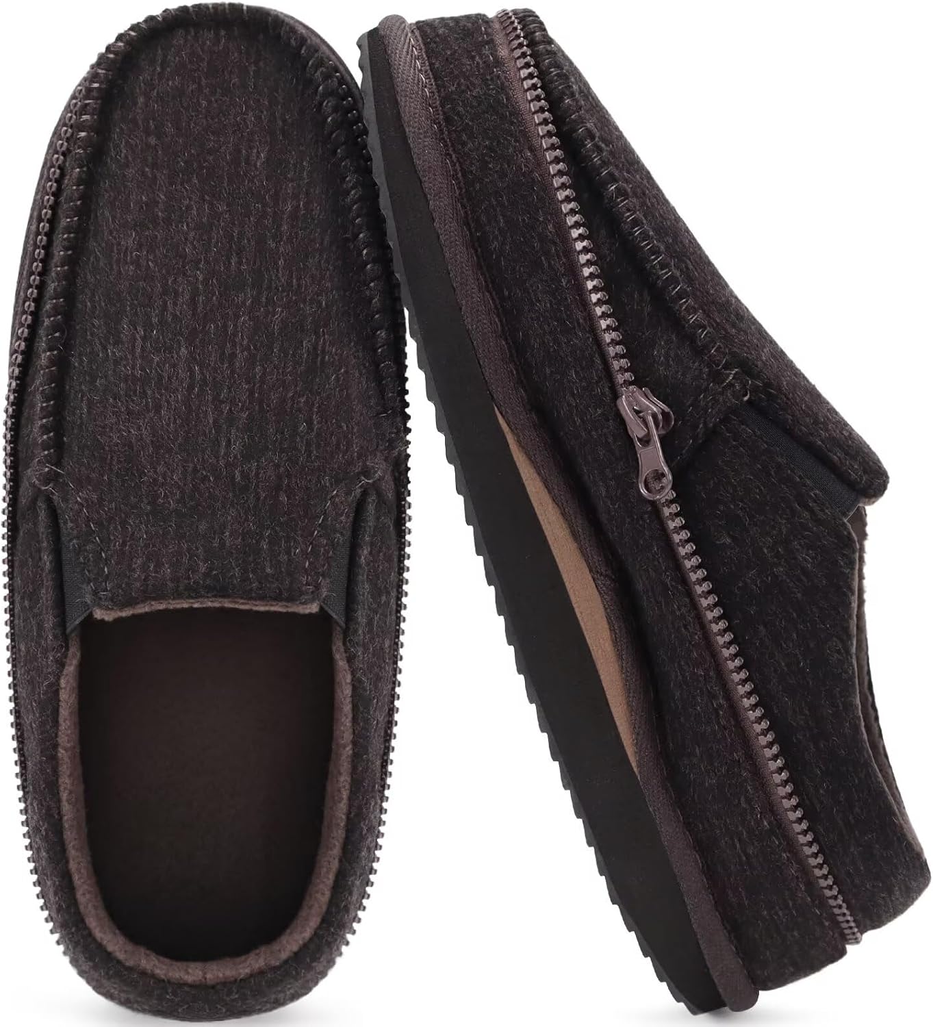 KuaiLu Mens Memory Foam Moccasin Slippers Arch Support Cozy Fuzzy Fur Lined Warm Bedroom House Shoes Winter Comfy Closed Back Loafer Indoor Hard Sole Orthopedic Plantar Fasciitis Dark Brown Size 9