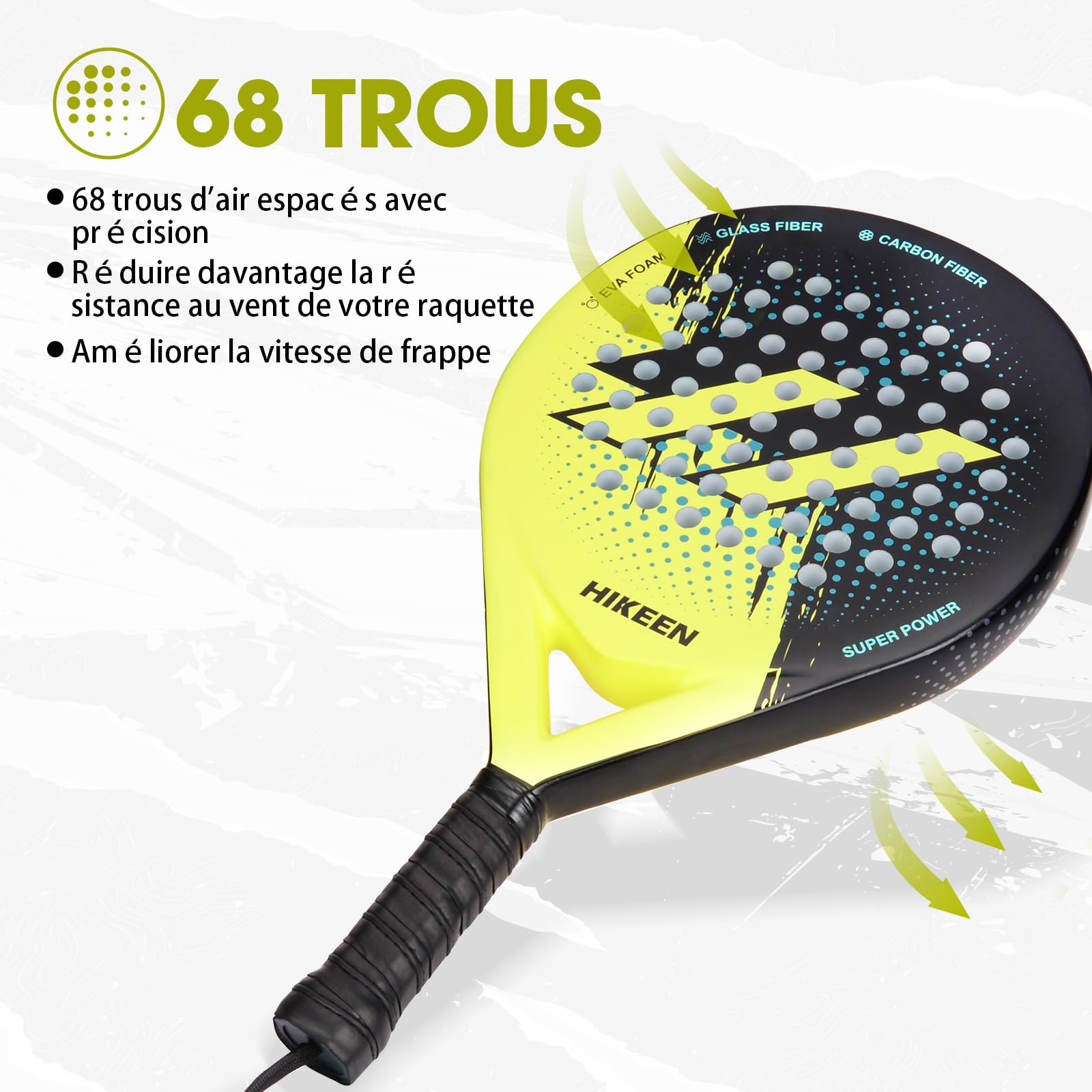 BOOSTEADY Raquette de Padel Adultes, Raquette de Tennis en Fibre de Verre de Carbone avec Balles de Tennis, Raquette de Paddle Pickleball pour Adolescents Débutants Avancés