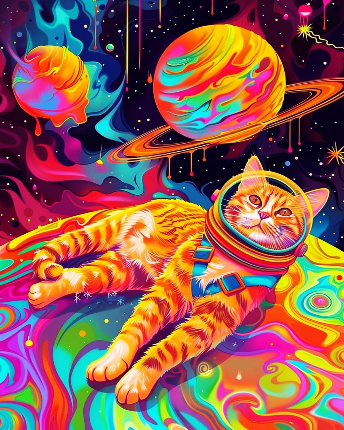 Liubaishi Multicolour Paint By Numbers For Adults, Space Cat Astronaut Theme, 16X20 Inch Linen Canvas With Acrylic Paints And Brushes