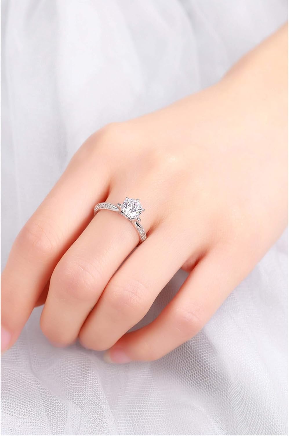 Engagement Ring 18K White Gold, Vintage Ring Jewelry Classic Six Claw Diamond Ring Jewelry Ring Proposal Gifts for Women