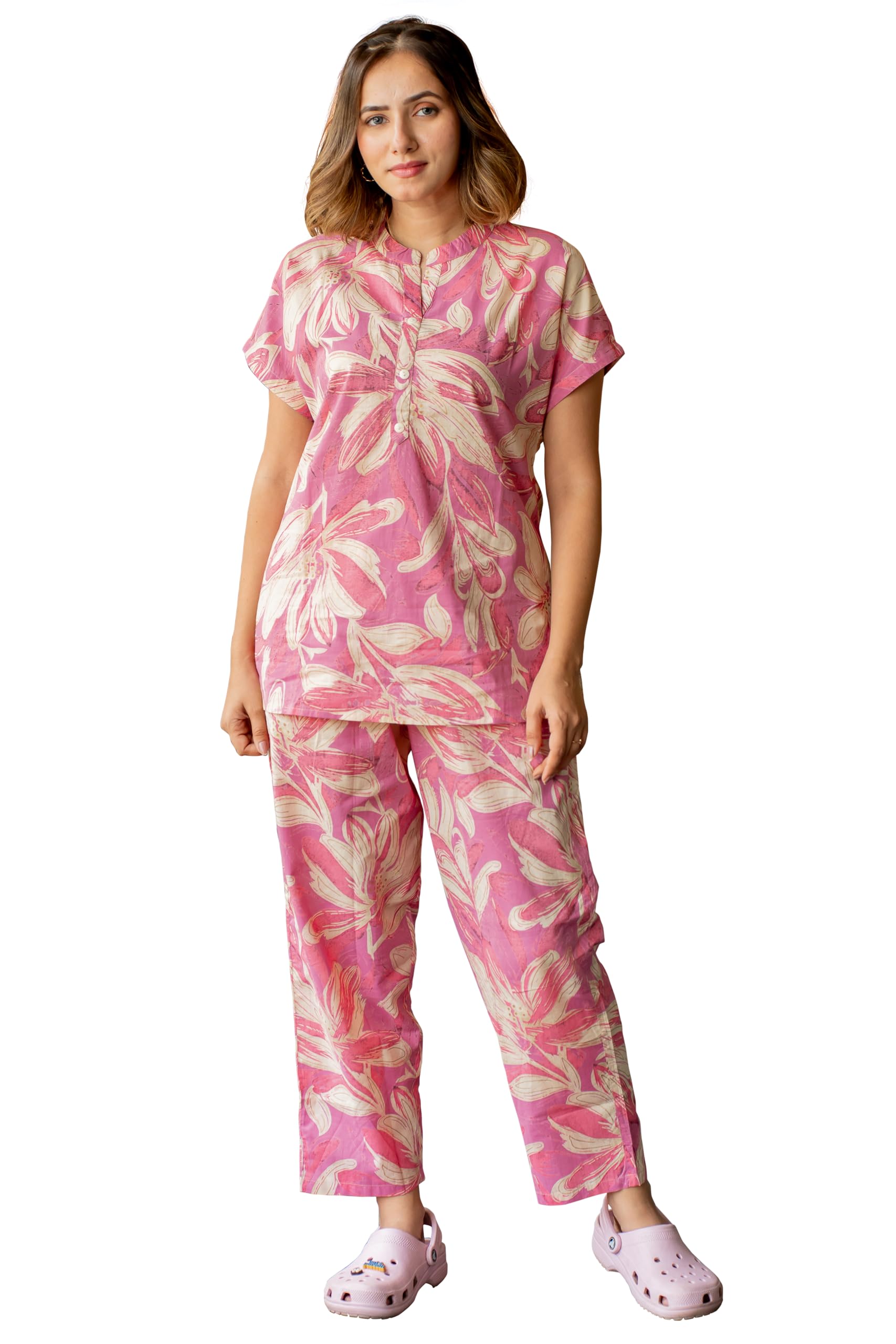 Dennis Lingo Pure Cotton Cord Set for Women | Breathable Summer Floral Co-ord Set | Stylish Ethnic 2 Piece Set | Work & Travel Wear in neutral