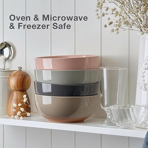 Miniatura 3 de Gencywe Juego de 4 cuencos planos de cerámica de 26 onzas, cuencos de sopa para cocina, ensalada y avena, cuencos para servir nueces, pasta, sopa,