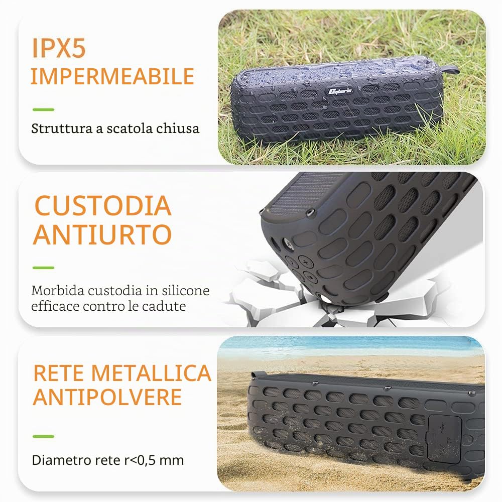 Altoparlante Bluetooth Solare, 30 Ore di Riproduzione CYBORIS Upgrade 2a generazione Altoparlante portatile HiFi Bluetooth 4.0 stereo alimentato a energia solare agli urti e impermeabile (nero)
