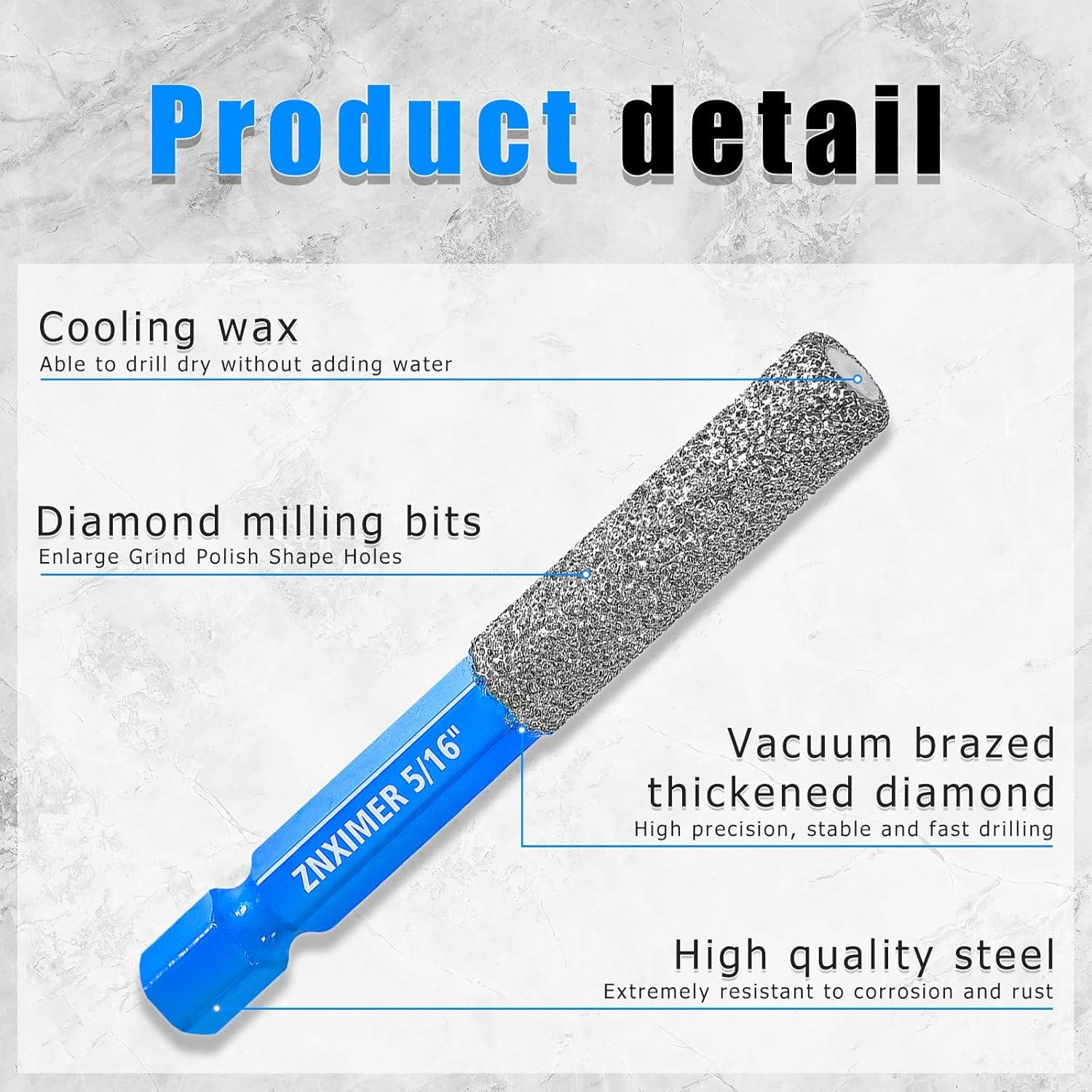 Diamond Drill Bits Set for Ceramic, Porcelain, Glass, Marble, Tile, Granite, Stone and More - Tile Drill Bits for Efficient, Precise Drilling and Milling