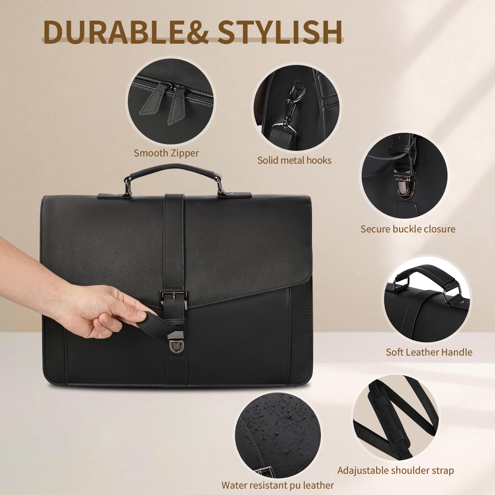 Estarer - Cartella da uomo in pelle per viaggi, ufficio, lavoro, 15,6''