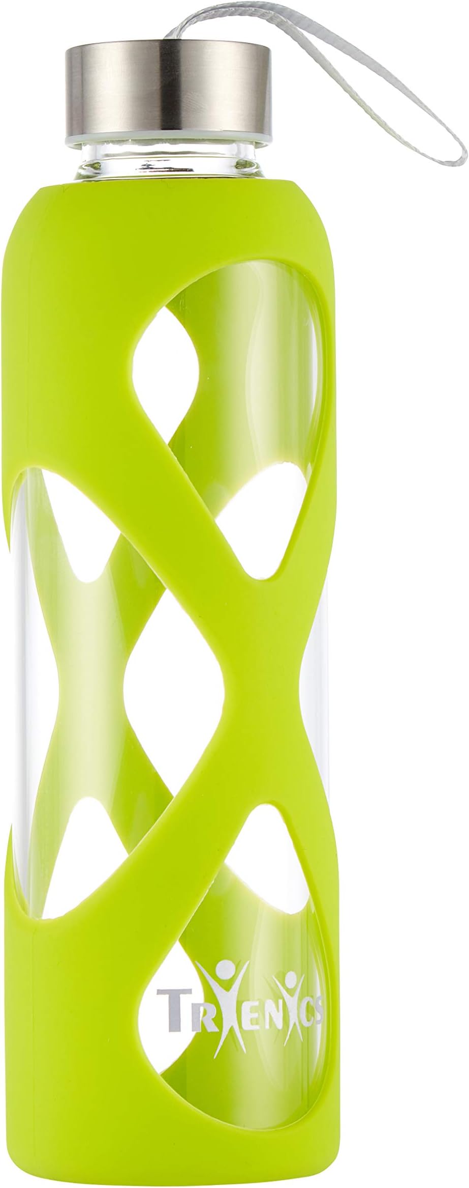 Trienics 550ml Glass Water Bottle, Eco-Friendly Borosilicate Glass Sports/Travel Water Bottle with a Non-Slip Silicon Sleeve, Stainless Steel leak-proof cap, BPA-Free, no Plastic