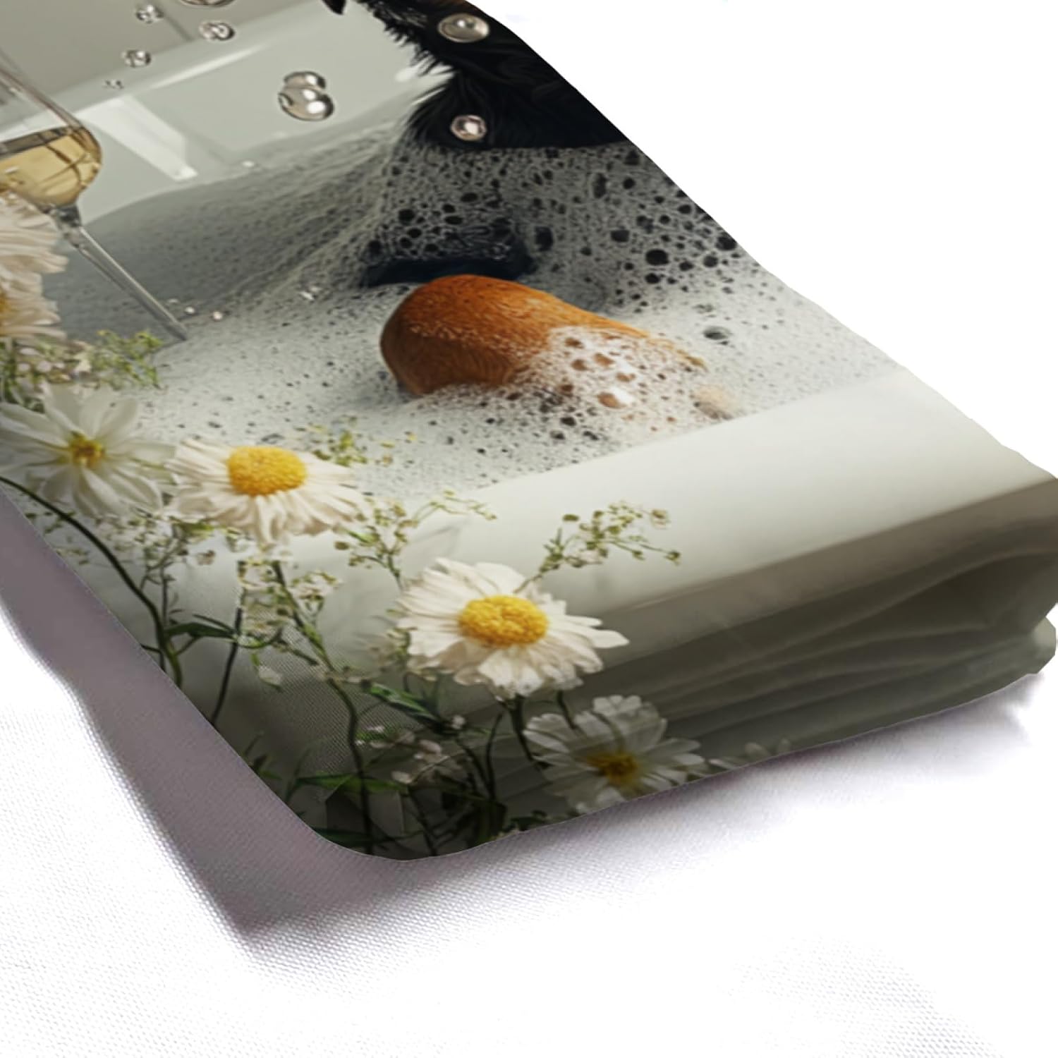 NGZ 72x72 Inche White Fabric Shower Curtain, Cute Rottweiler with Flowers and Wine Shower Curtains for Bathroom, SPA Bubble Bath Covered Bath Curtains Set with Hooks