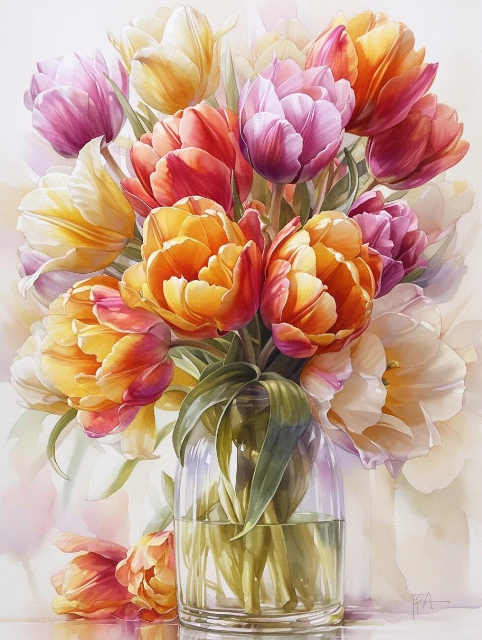 RKFLGEW 14CT Cross Stitch Kits for Beginners Tulips in A Vase DIY Cross Stitch Patterns Kits Crafts Needlework Embroidery Set for Home Decor 40x50cm