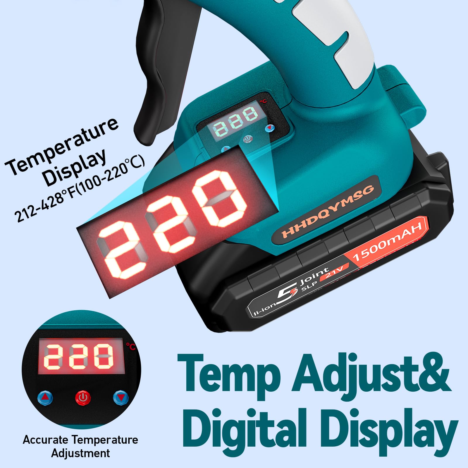 Pistola per colla a caldo senza fili, 100 W, pistola per colla a caldo HHDQYMSG full size con regolazione della temperatura e display digitale LCD, kit pistola per colla a caldo 60S con 30 bastoncini