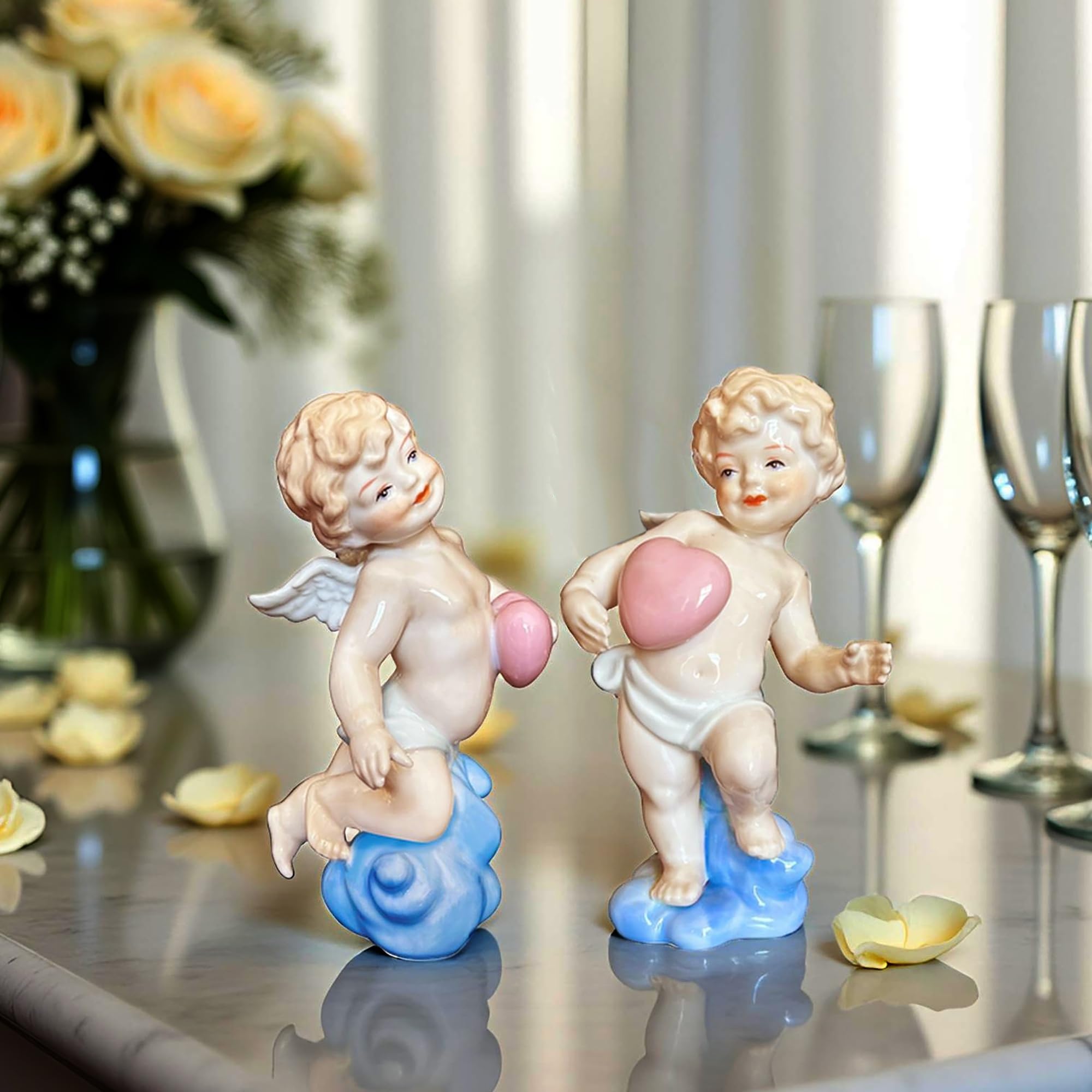 MTME Figuras de porcelana, Ángel Cupido, recuerdos, regalos, escultura decoración del hogar (colse to My Heart)