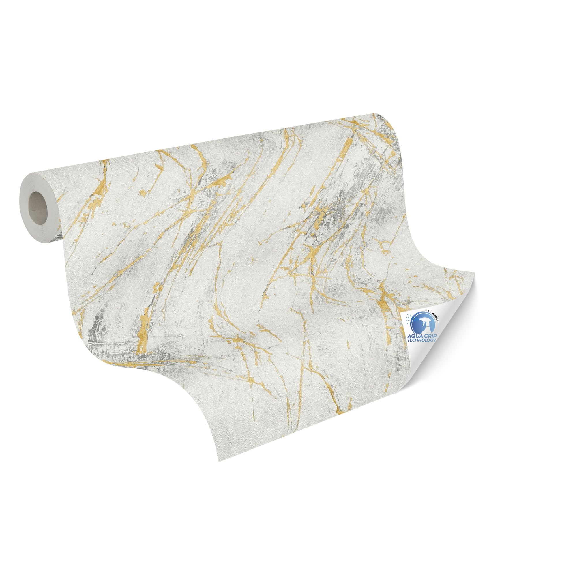 Livingwalls Wallpaper DESIGNDROP - precovered Non-Woven Wallpaper Marble in White, Gold, Grey - 10,05m x 0,53m - Modern Wallpaper with Marble Look - 784581