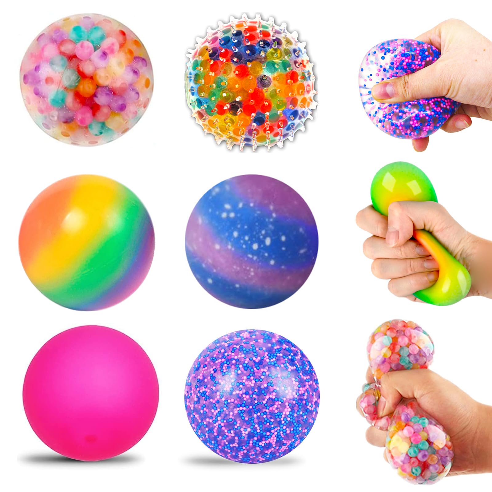 6 Pack Stress Balls for Adults and Kids  Colour Changing Mesh Fidget Ball Set, Sensory Stress Relief Toys, Bouncy Balls for Kids Party Bags, Anxiety Relief Toy for Home, School, Travel