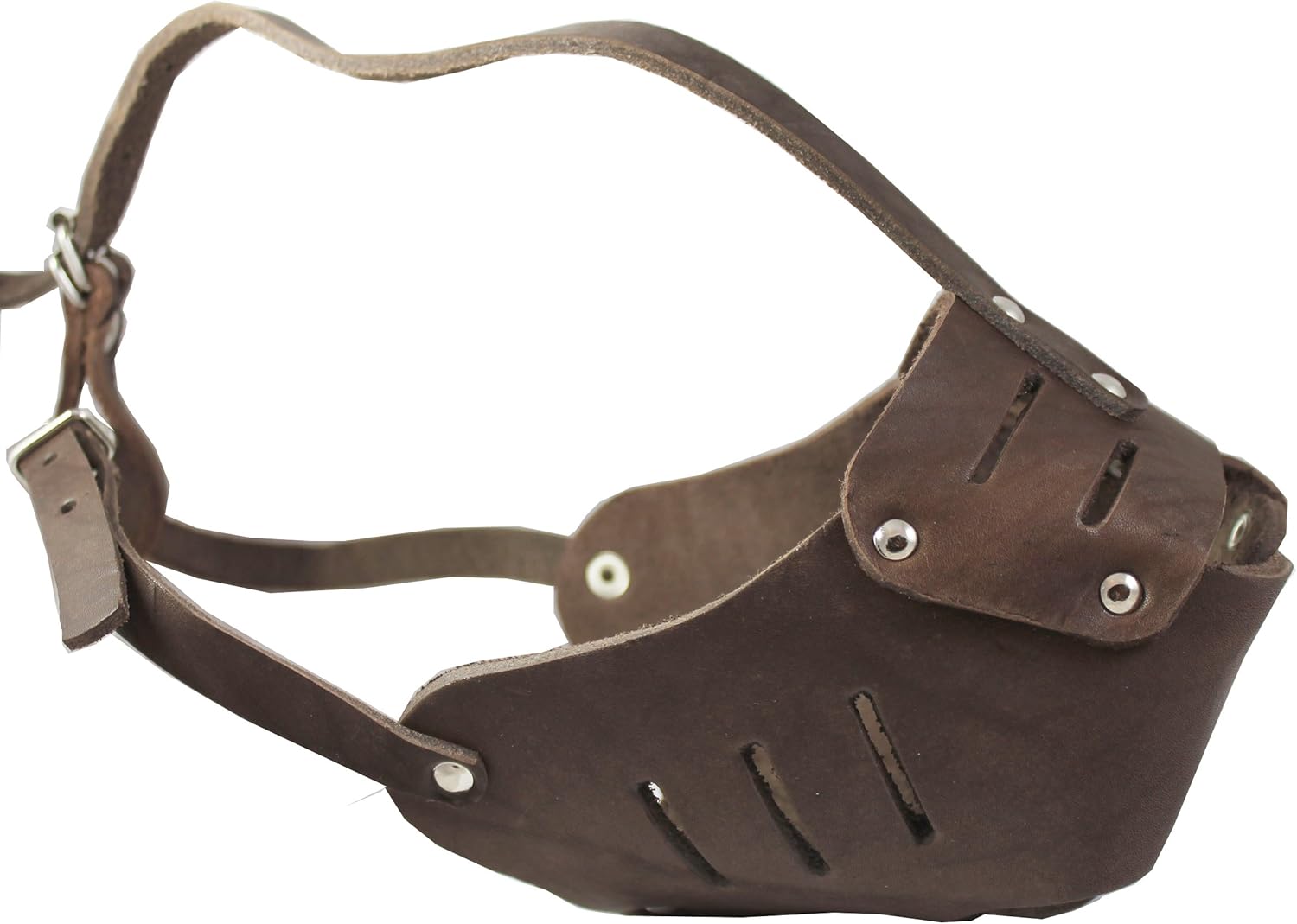Real Leather Cage Basket Secure Dog Muzzle #130 Brown - Rottweiler, Boxer (Circumference 13.5", Snout Length 3.5")