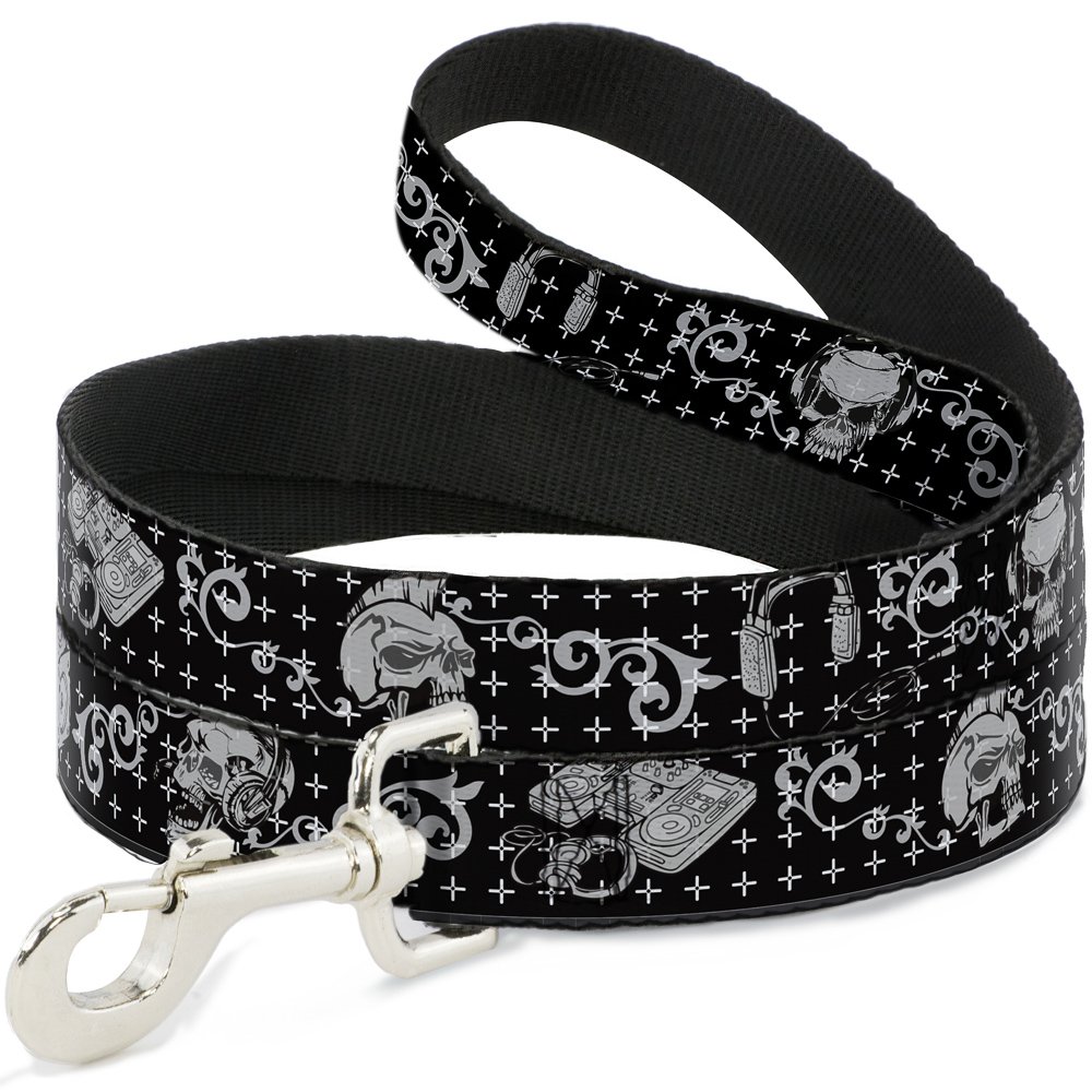 Laisse pour chien Buckle Down DJ crânes Noir et Gris 1m80 x 2,5 cm