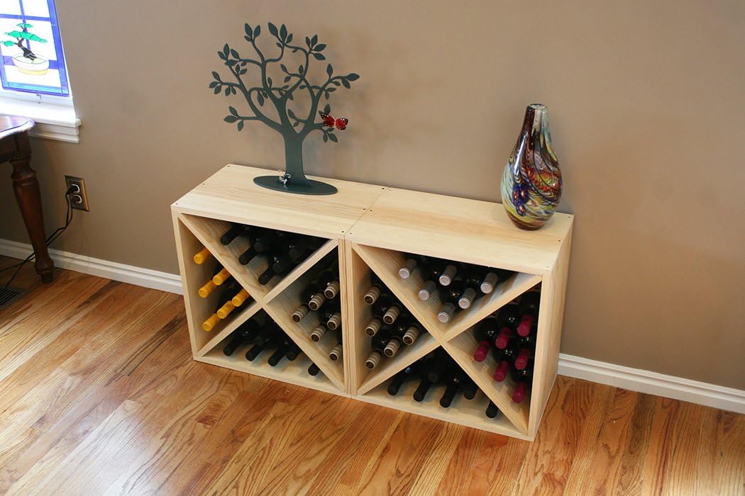 Creekside 24 Bottle Stackable Wine Cubes (Set of 2), 12" Deep, Pine